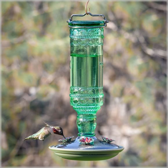 Antique Glass Hummingbird Feeder